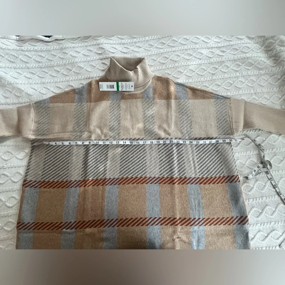 Joseph A. Plaid Turtleneck Oversized Poncho Designer Sweater Size Large - Picture 14 of 15